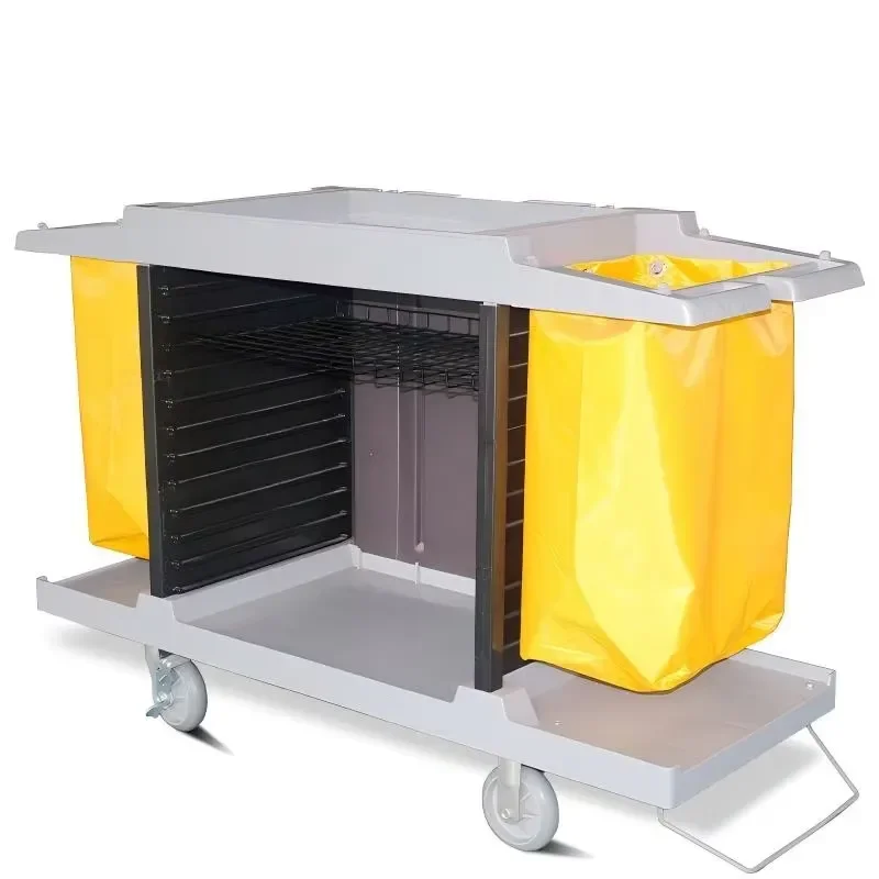 Wholesales Customized Plastic Universal Standard Hotel House Warehouse Clean Trolley Housekeeping Laundry Service Cart 35kg