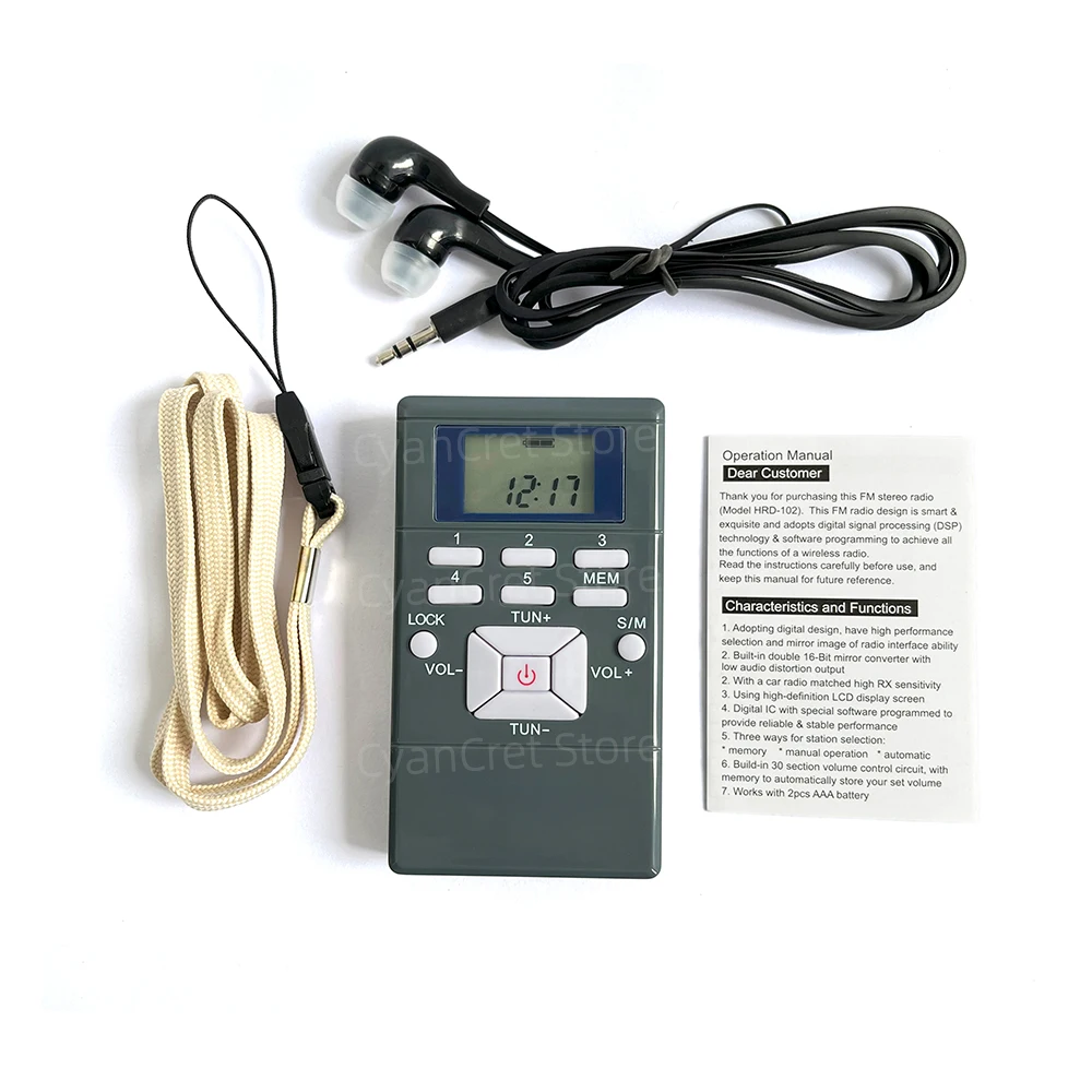 راديو محمول جيب صغير FM شاشة ديجيتال استقبال ستيريو شاشة LCD حساسية عالية دعم سماعة بطارية AAA