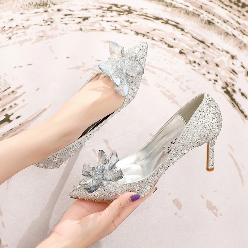 

Luxury Women's Wedding Shoes Exquisite Crystal Pointed Tip High Heels for Woman Fashion Aristocratic Casual Shoes Designer Shoes