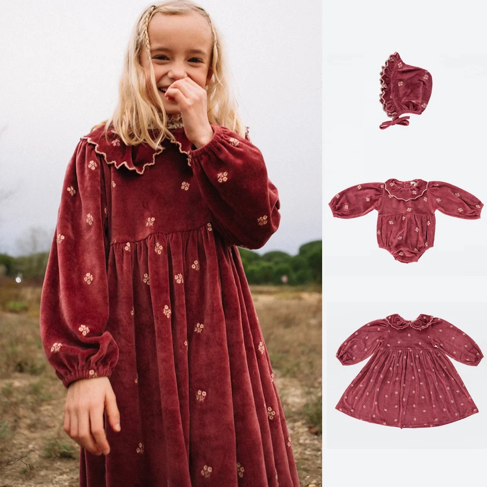 

New Autumn Winter Bebe Bebe-organic Girls Velvet Vintage Christmas Plaid Long Sleeve Dress Wedding Baby Toddler Birthday Jumpsui