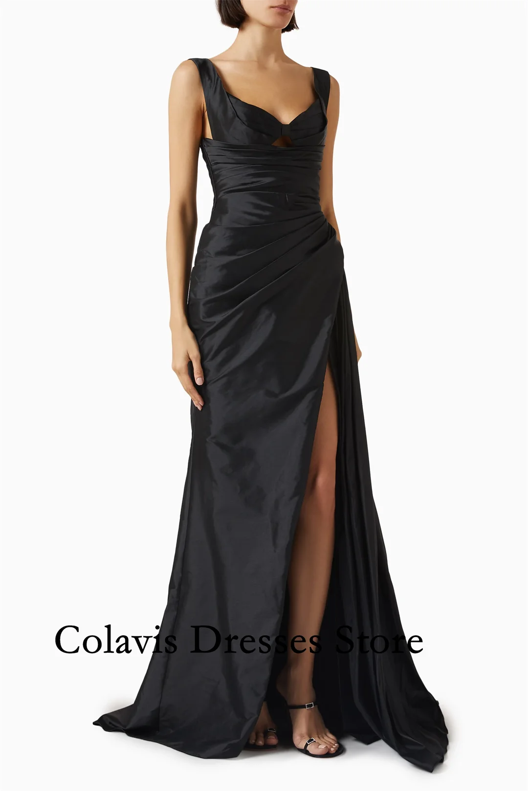 

2025 Customized Sweetheart Mermaid Side Slit Black Satin Prom Dresses Evening Dress Women Evening Gowns Formal Party Dress