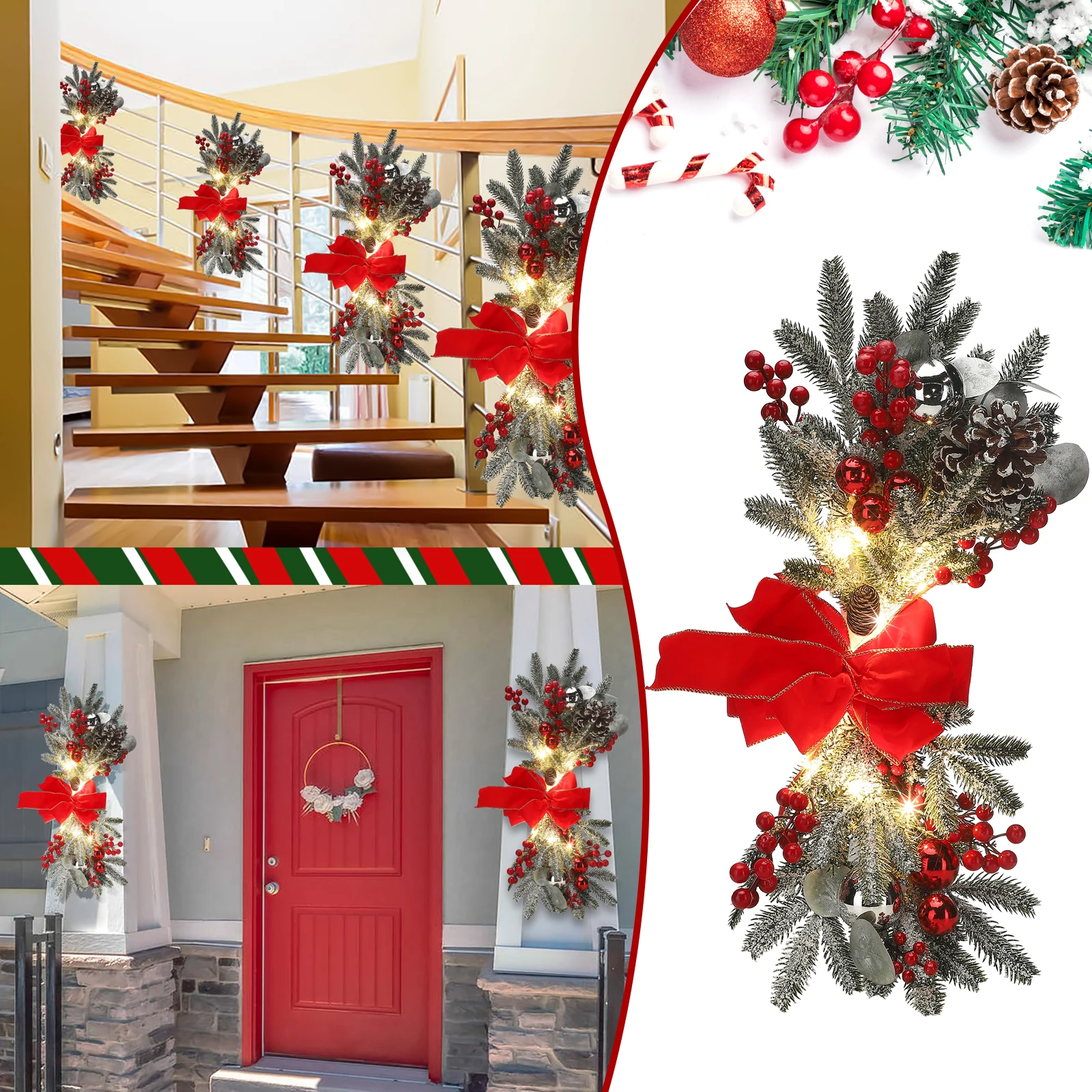 

Artificial Christmas Stair Decorative Garland Door Decoration Rattan Wreath Navidad New Year Xmas Party Mall Home DIY Decor