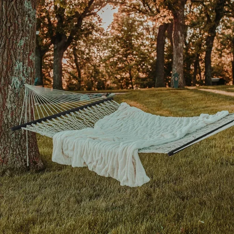 

# Double Rope Hammocks, Traditional Hand Woven Cotton Hammock With Hardwood Spreader Bar，Magazine Bag, Bottle Holder And Carryi