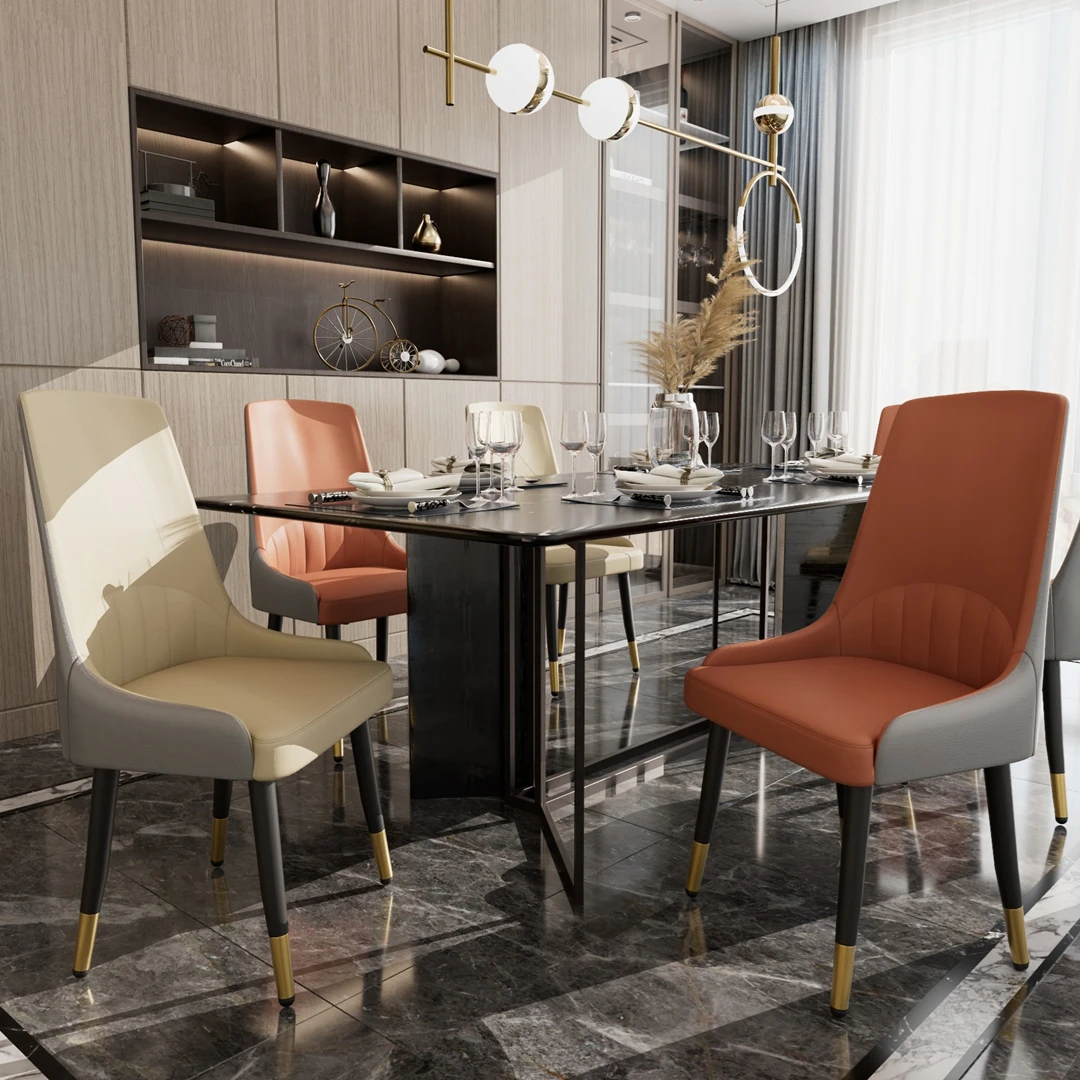 كراسي طعام مصنوعة من جلد السيليكون المصنوعة من الألياف الدقيقة مكونة من قطعتين، كرسي بأرجل معدنية حديثة للمعيشة/الطعام/المطبخ