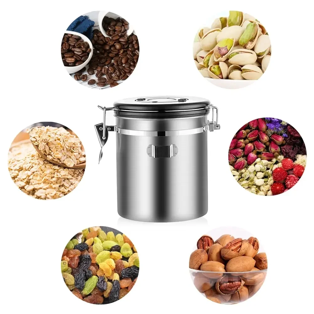 Stainless Steel Airtight Coffee Container Storage Canister Set Jar with Scoop for Coffee Beans Tea 1.5L Tools