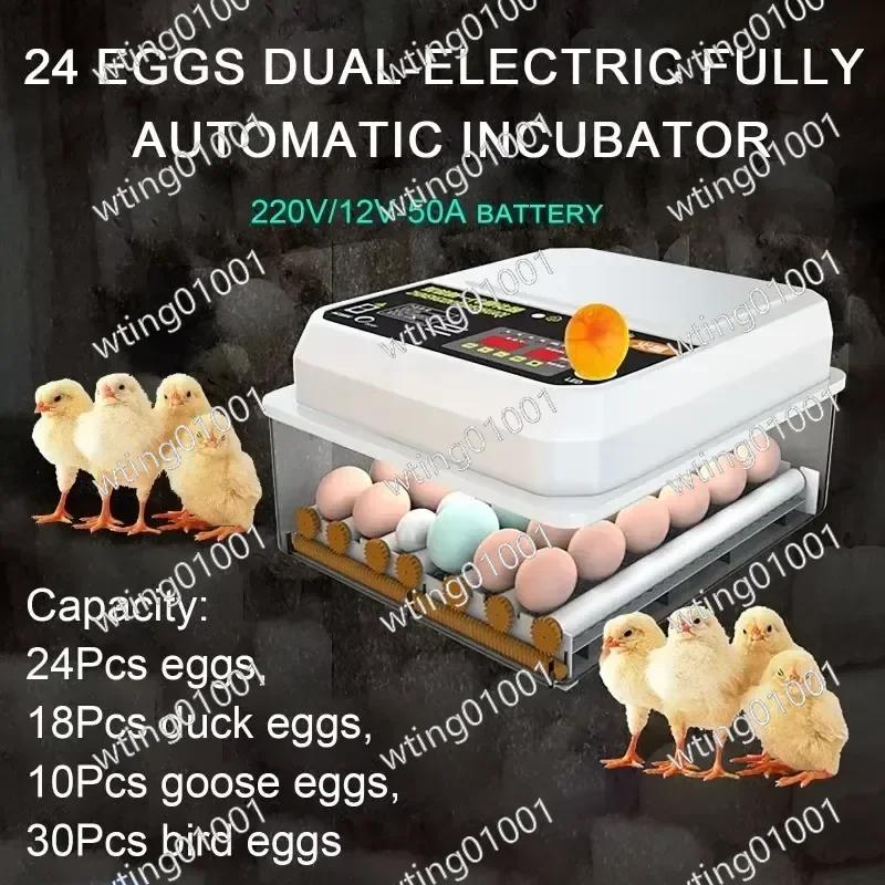 24 Eggs Incubator for Chicken Eggs Led Candler Automatic Egg Turner Temperature Control Poultry Hatcher for Chick Duck Quail