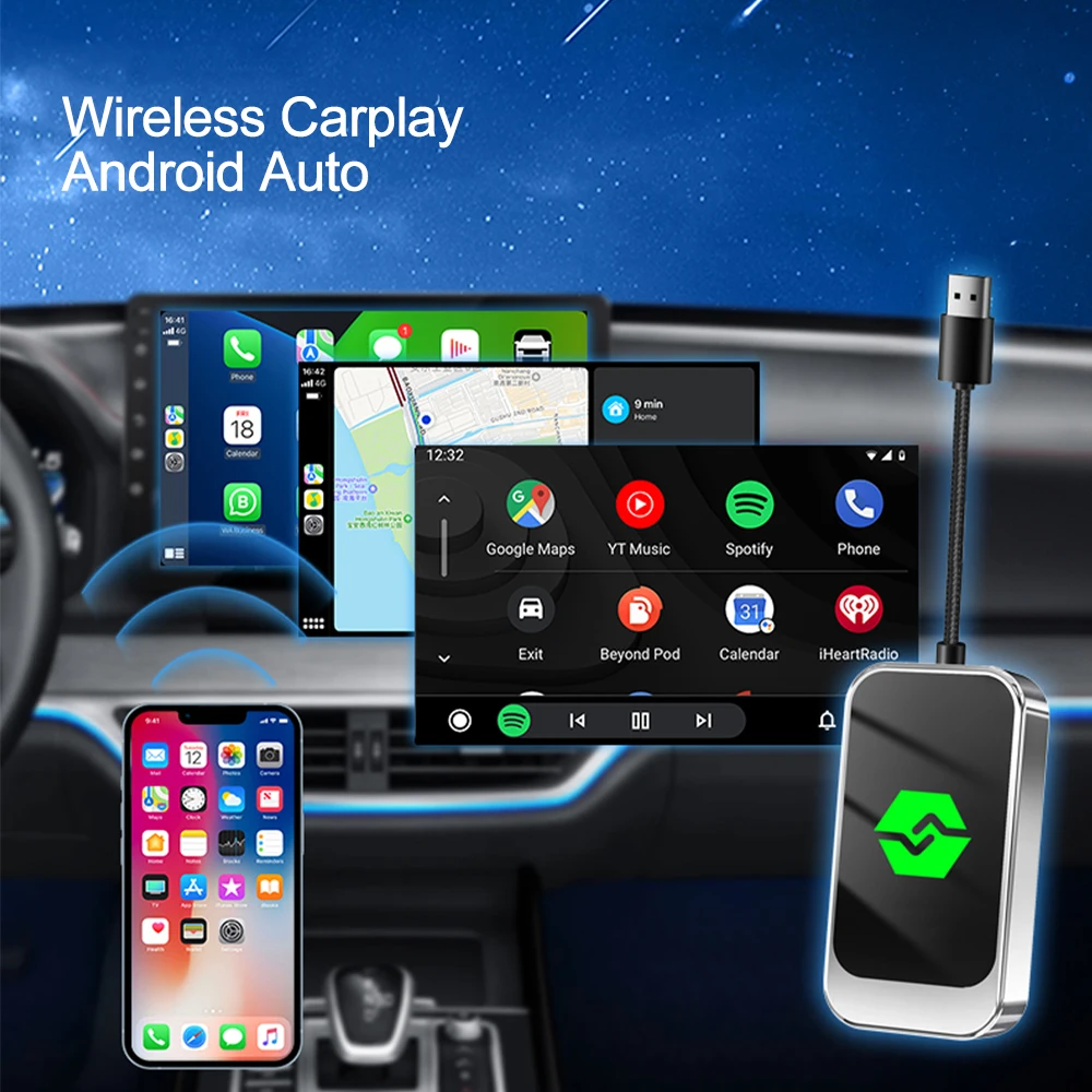 Bluetooth 5.0 2in 1Wireless Carplay Adapter Android Auto Smart 2024 WIFI For iphone Android Phone For Volvo Benz Mg Kia Chery VW