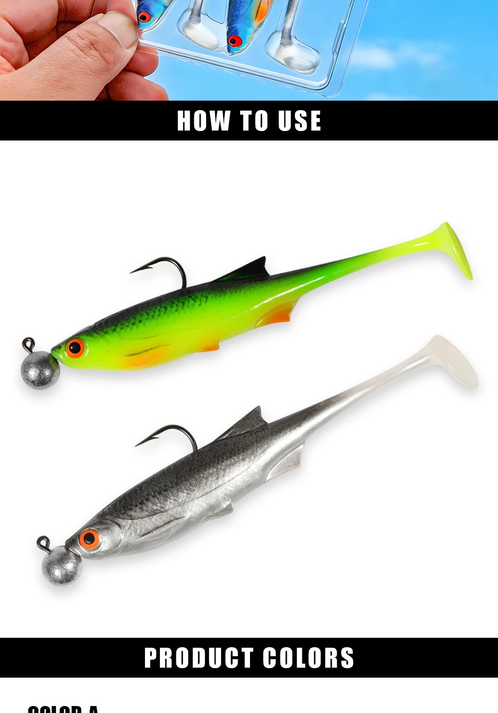 Spinpoler Natürlicher Bio-Shad 11cm Schwimmköder Angelköder Realistischer Köderfisch 3D-Augen Künstlicher Bionischer Schwimmköder für Barsch und Forelle 4 Stück – Detail 7