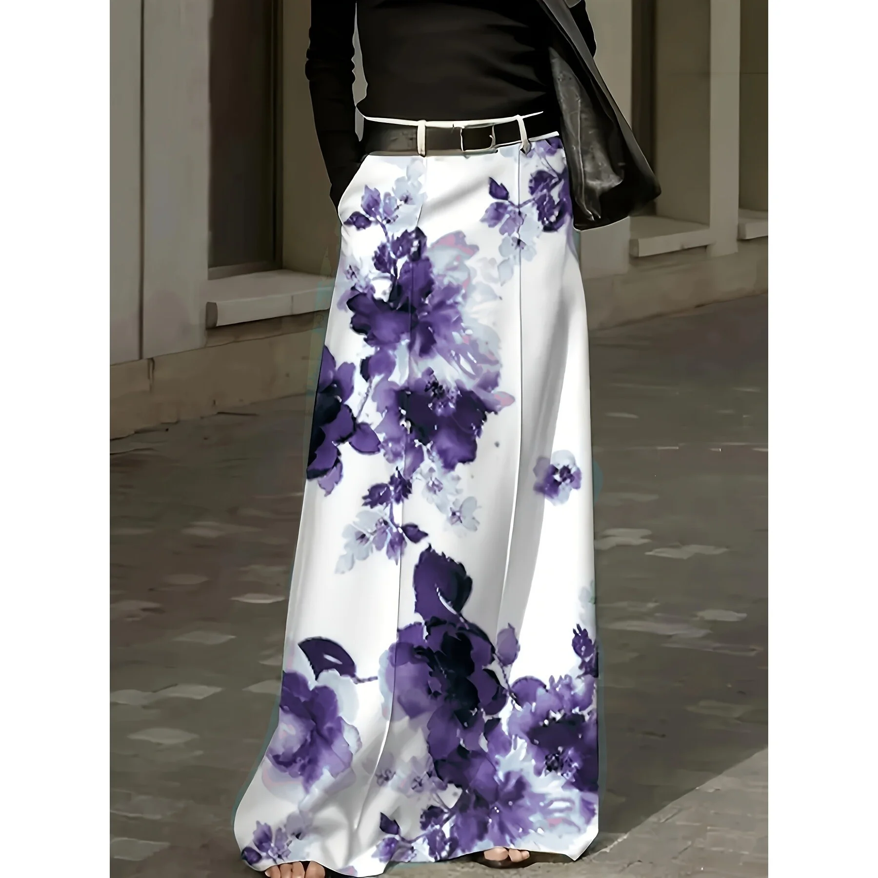 

High Waist Floral Print Skirt Women's Mid-Calf A-Line Skirt Spring Summer Autumn Fashion Elegant Skirt for Ladies