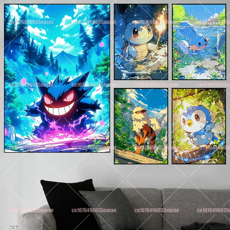 

Pokemon Animation Unframed Cartoon Canvas Decorative Painting Pikachu Eevee Squirtle HD Art Children's Home Bedroom Poster