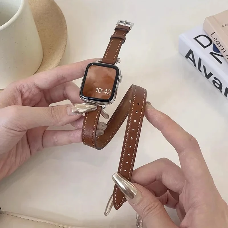 high quality leather loop For Apple Watch band women 10/9/8/7/6/5/4/3/2/1 SE 38mm 40mm 41mm 42mm 44mm 45mm 46mm 49mm Strap