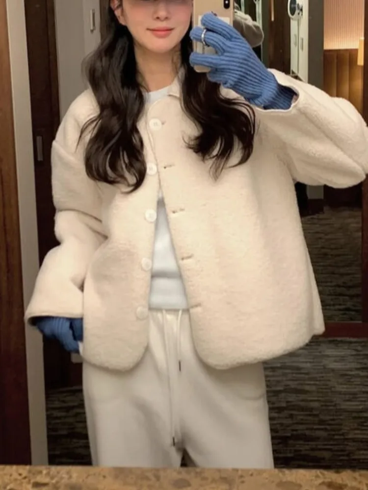 Cappotto invernale in pelliccia di agnello elegante e caldo da donna con bottone singolo in pelle e pelliccia con colletto alla coreana ort Casual Sle