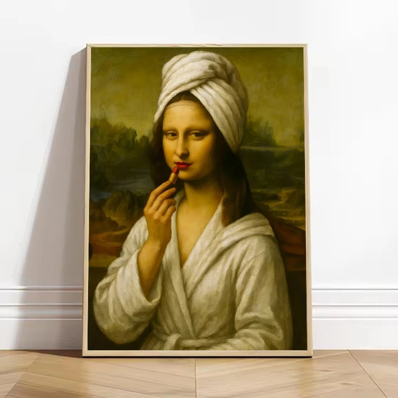 Salvador Dali Mona Lisa Funny Bathroom Toilet Portrait Poster Cockapoo Dog Canvas Painting Print Wall Art for Bathroom Decor