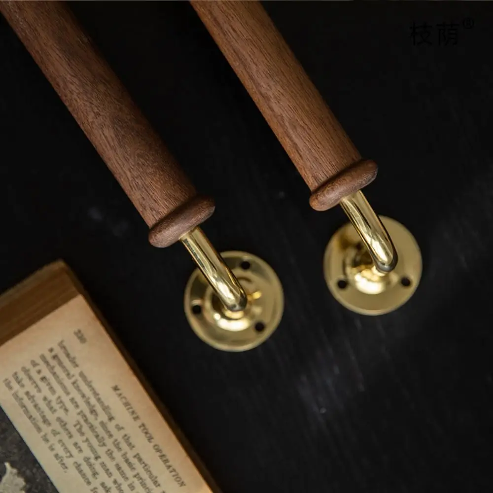 

Solid Wood Walnut Wood Handle Brass Base Light Luxury Brass Handle Vintage Decor Premium Quality Cabinet Handles Cabinet Door