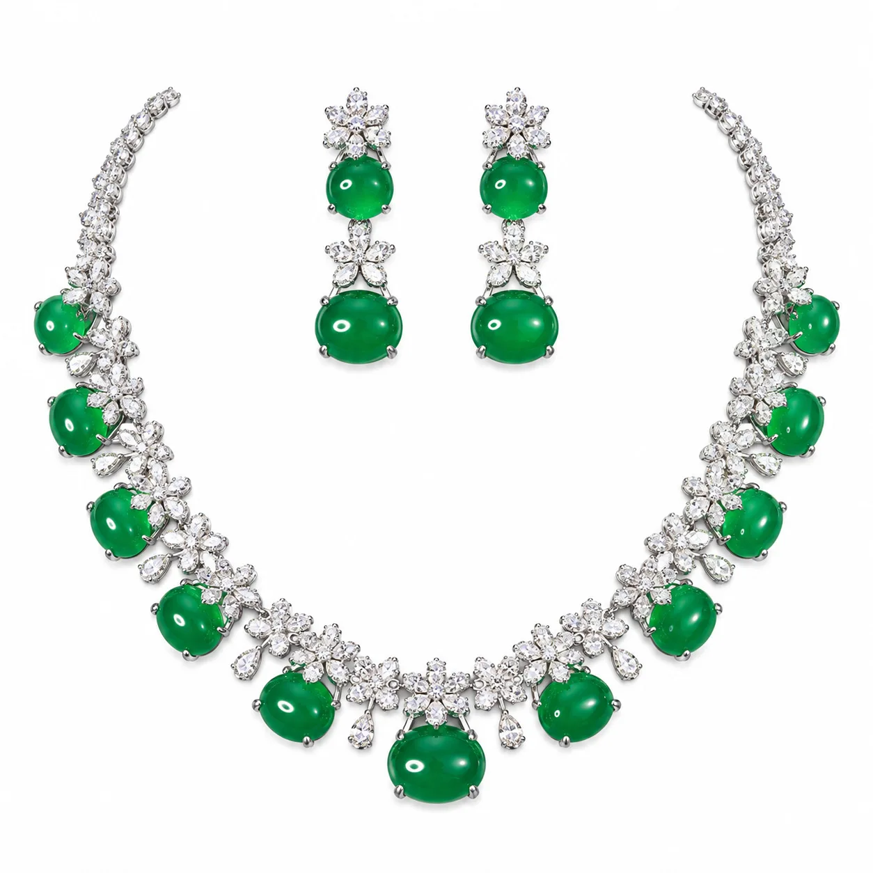 Women's Dubai Evening Party Jewelry Set Simulated Emerald Necklace And Earrings Elegant Fashion Accessory