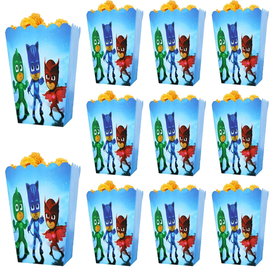 

pj masks Sleep Boy Paper Popcorn box Happy Birthday Party Decoration Cartoon Super Hero Disposable Tableware Baby Shower Toys