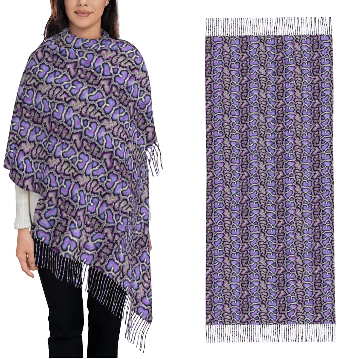 

Purple Python Snake Skin Scarf for Womens Winter Fall Shawls and Wrap Large Scarves with Tassel Daily Wear