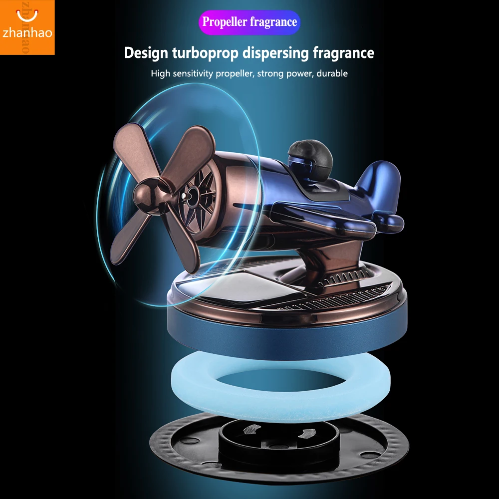 Solar Car Air Freshener Auto Parts Interior Men Aromatreatment Decoration Propeller Rotating Fighter Modelling Perfume Diffuser