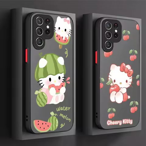 Fruit Hello Kitty Matte Hard Case For Samsung Galaxy S24 S23 S22 Ultra S21 S20 FE S10 Plus A15 A25 A35 A55 5G Note 20 10 Cover