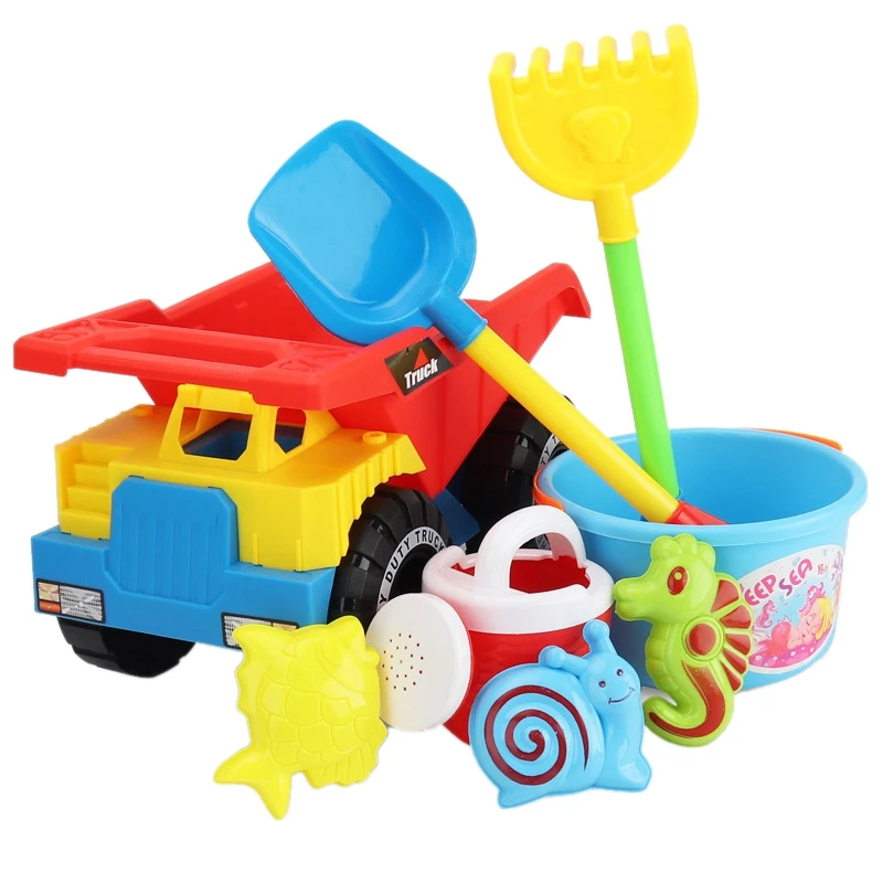 

Kids Beach Sand Toys Set Sand Truck Bucket Shovels Rakes Tool Kit Sea Animal Molds Watering Can Toys For Toddlers Kids