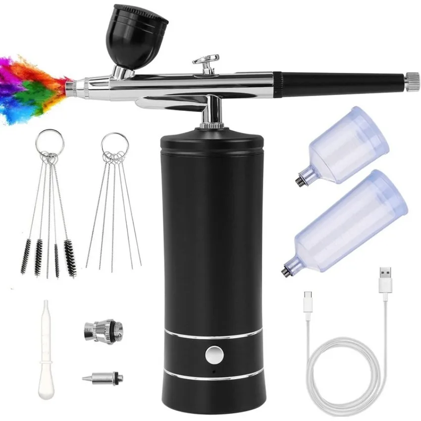 1 SET Airbrush-Kit mit Luftkompressor, kabelloser Airbrush für Friseure, Nagelkunst, Make-up, Modellmalerei