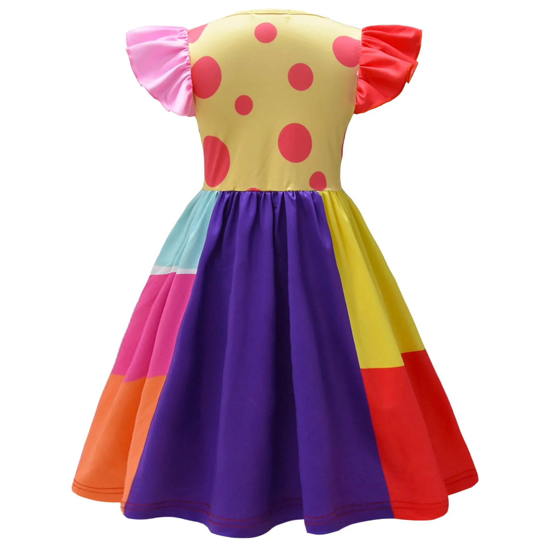 Kids Girls Anime Cartoon Ruffle Short Sleeves Circus Clown Zooble Princess Dress Outfit Role Play Halloween Cosplay Costume