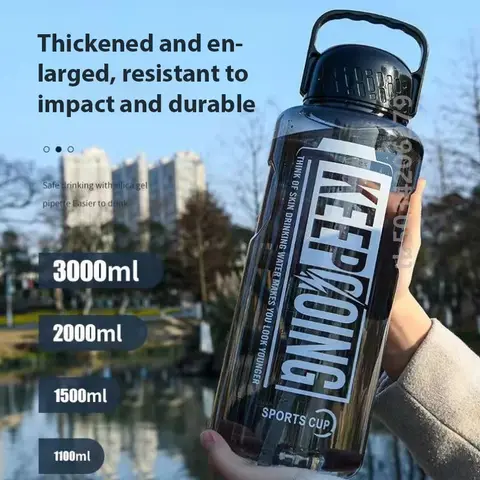Large Capacity Plastic Water Bottle 1.1L/1.5L/2L/3L Sports Water Bottle with Straw Outdoor Travel Portable Gym Fitness Jugs
