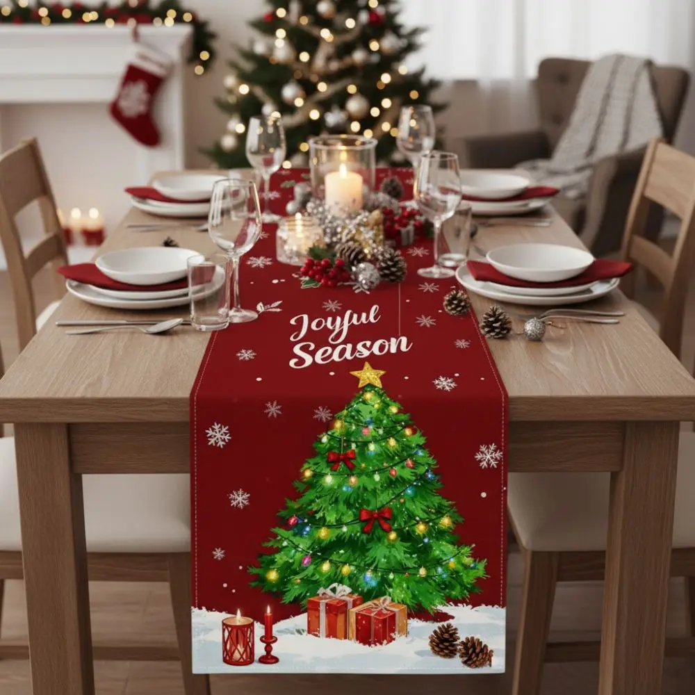 New New Year Christmas Table Runner Xmas Party Navidad Gift Christmas Tablecloth Flag Cover Table Cover Party Ornament