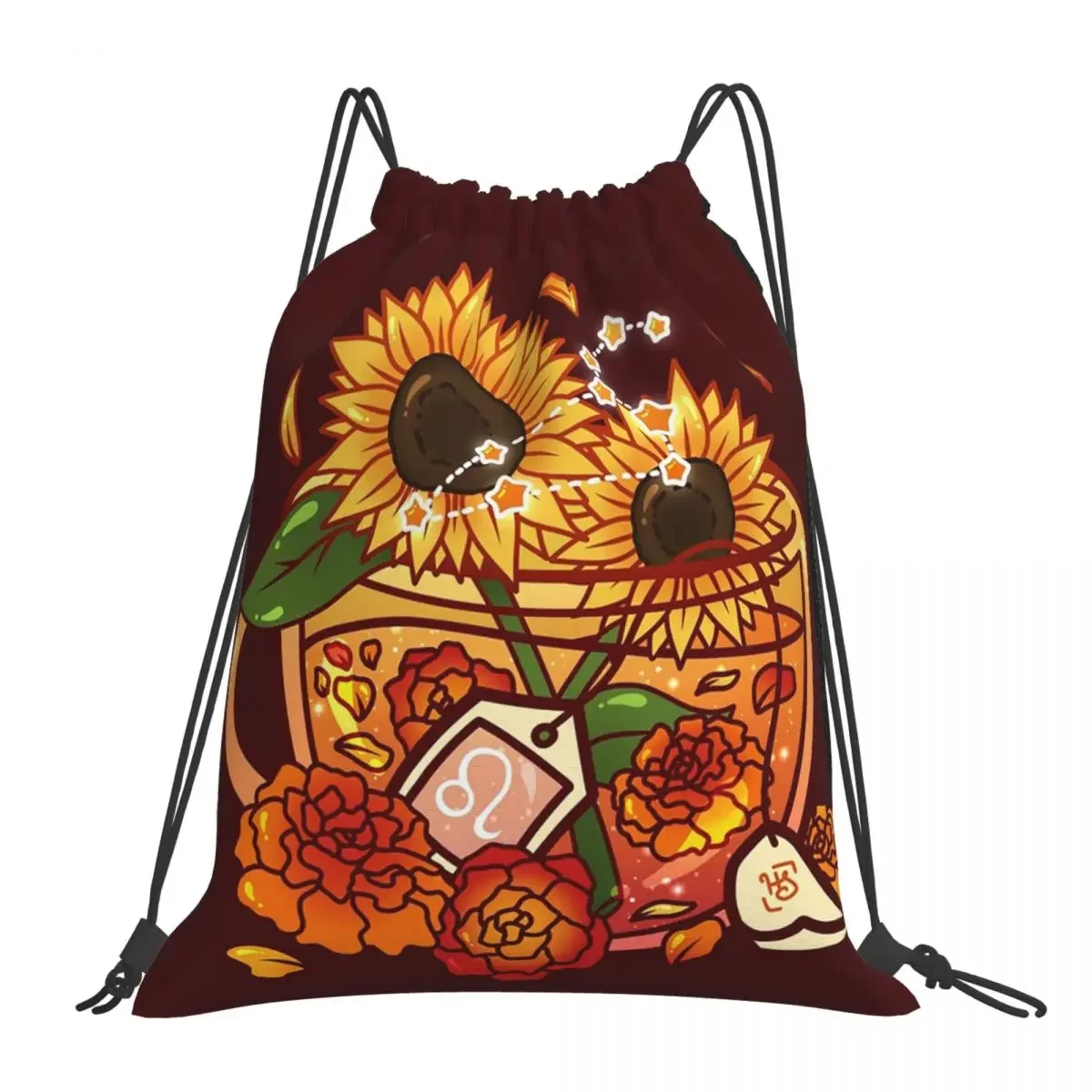 Mochilas de taza de té del zodiaco Leo, bolsas con cordón portátiles a la moda, paquete con cordón, bolsa de almacenamiento de bolsillo, mochila para estudiantes de viaje