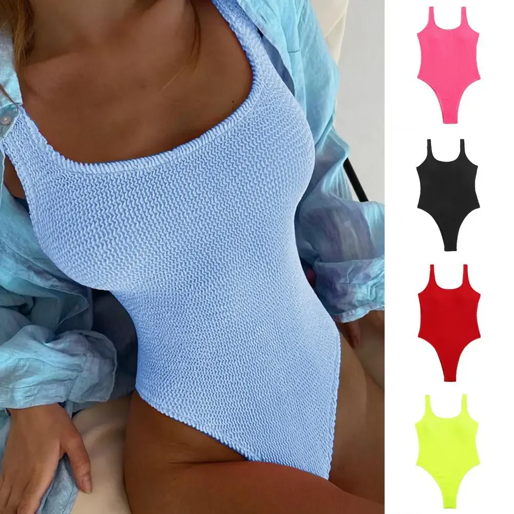 Traje de baño de secado rápido Monokini elegante de color caramelo sin espalda trajes de baño de una pieza para mujer de secado rápido para el verano para flaco