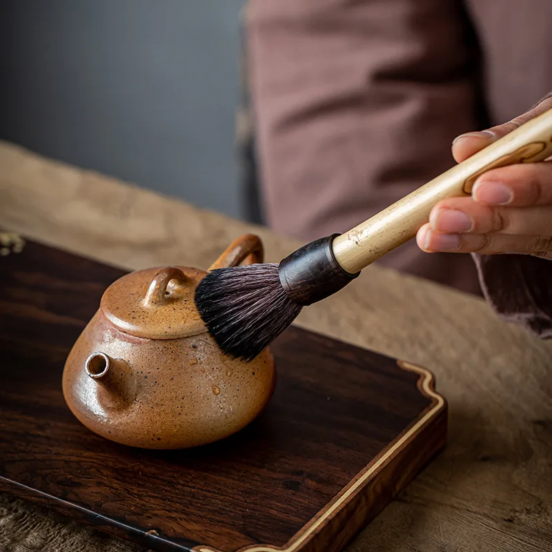 Chinese Style Vintage Handmade Tea Cleaning Brush Easy To Clean Teaware Cleaning Brush Long Handle Portable Kung Fu Tea Brush