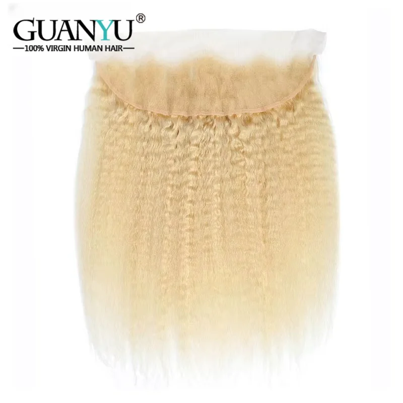 #613 Blonde Kinky Straight Hair Bundles with Frontal Brazilian 100% Human Hair Weave 3 Bundles with Lace Frontal 13x4 KKS