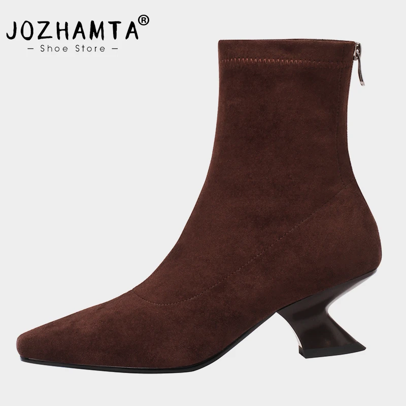 JOZHAMTA taglia 34-40 stivaletti elasticizzati da donna in pelle scamosciata scarpe con tacco strano autunno inverno 2025 Ins calzino stivaletti