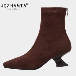 JOZHAMTA taglia 34-40 stivaletti elasticizzati da donna in pelle scamosciata scarpe con tacco strano autunno inverno 2025 Ins calzino stivaletti corti