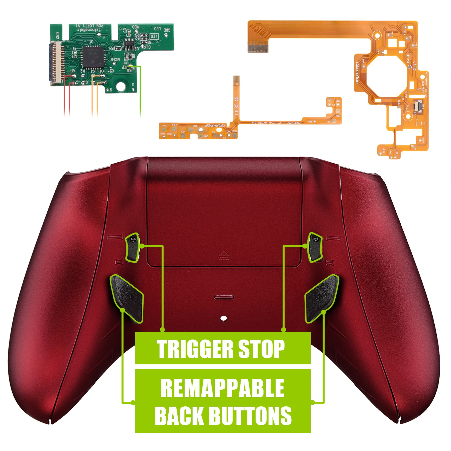 eXtremeRate Soft Touch Scarlet Red Lofty Remappable Remap & Trigger Stop Kit for Xbox One S & One X Controller Model 1708