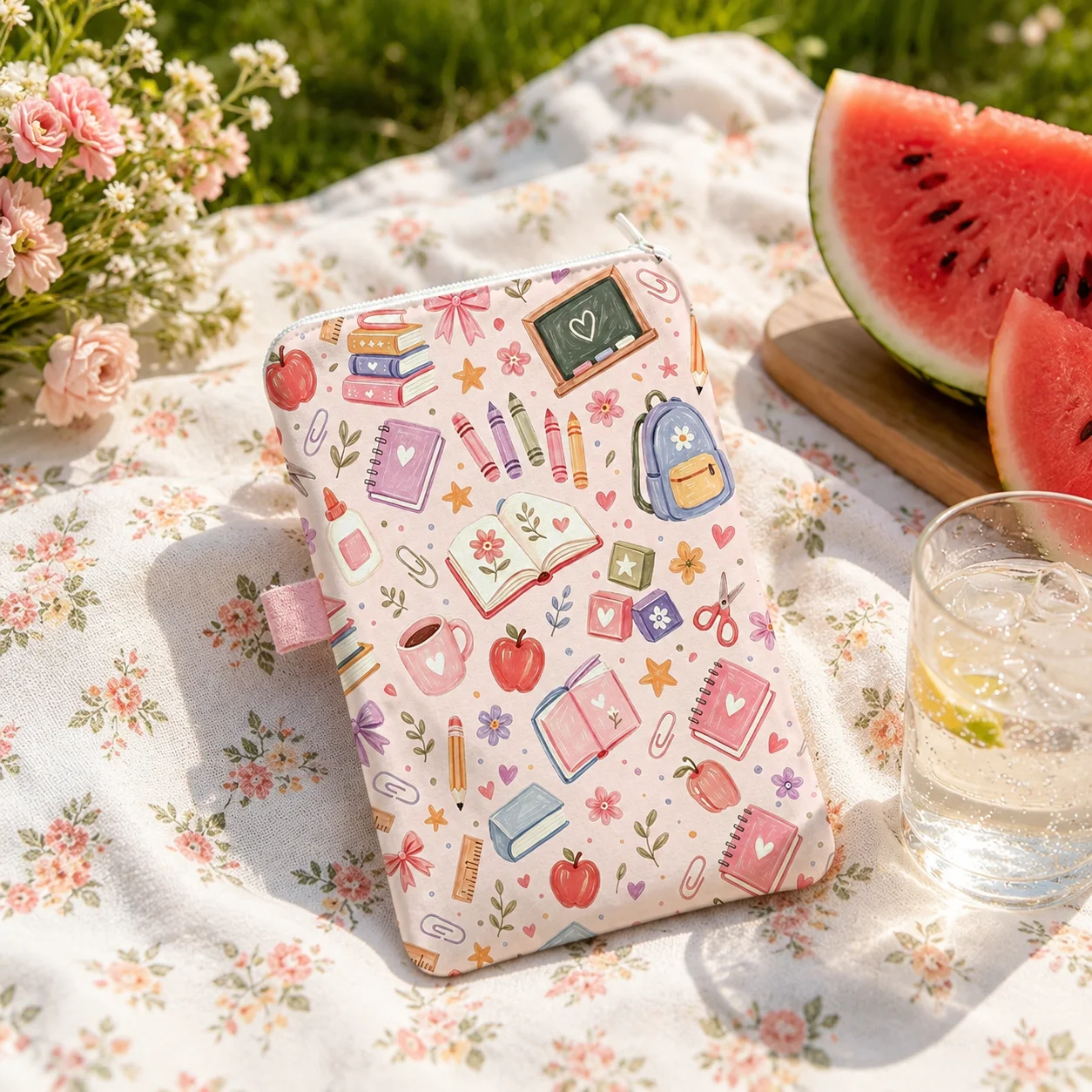 Cute School Supplies Phone Pouch for Girls, Soft Zipper Protective Sleeve with Side Tab, Student Teacher Travel Daily Storage view 3