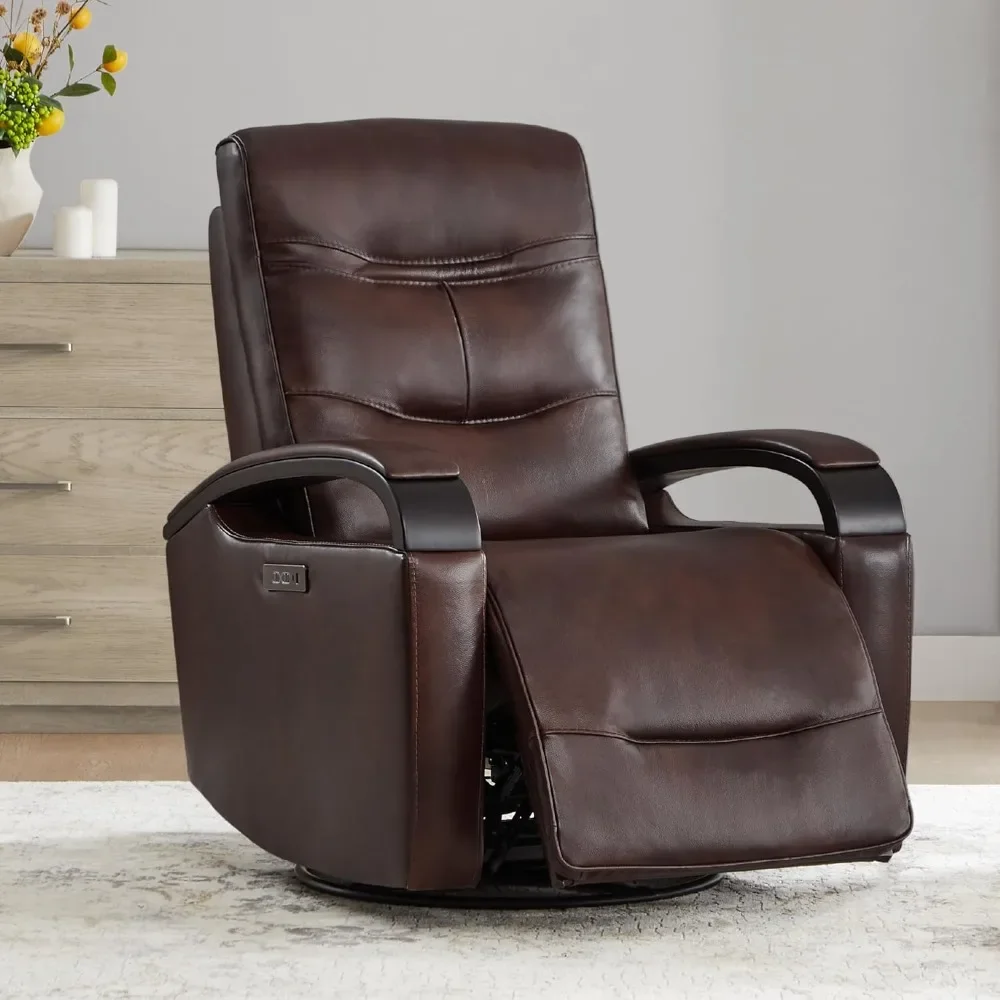 Genuine Leather Power Swivel Glider Rocker Recliner,  Adjustable Power Headrest, Wooden Armrest, Certified Recliner Chair Sofa