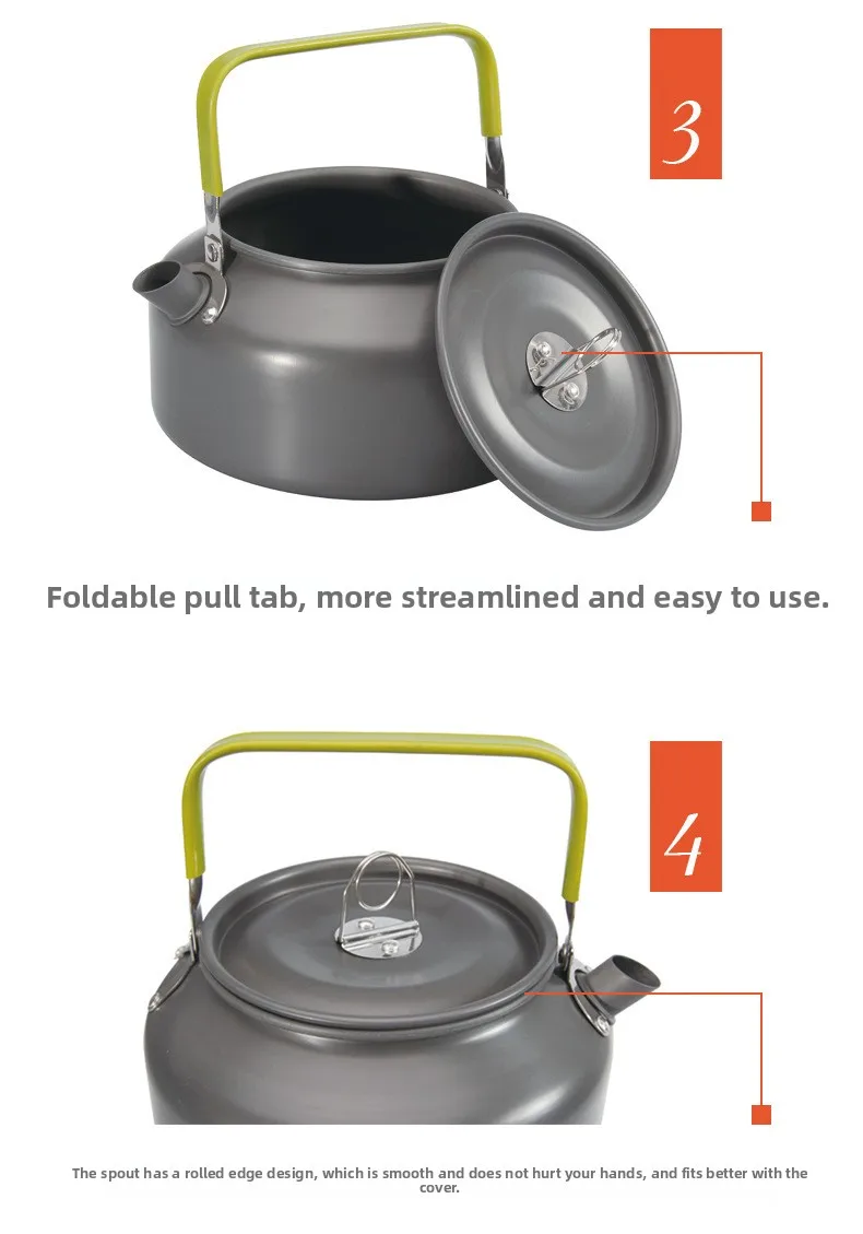 

Outdoor Picnic Cookware 2-3 People Camping Cooking Set, Teapot, Travel Tableware, Non-stick Pan Combination Set