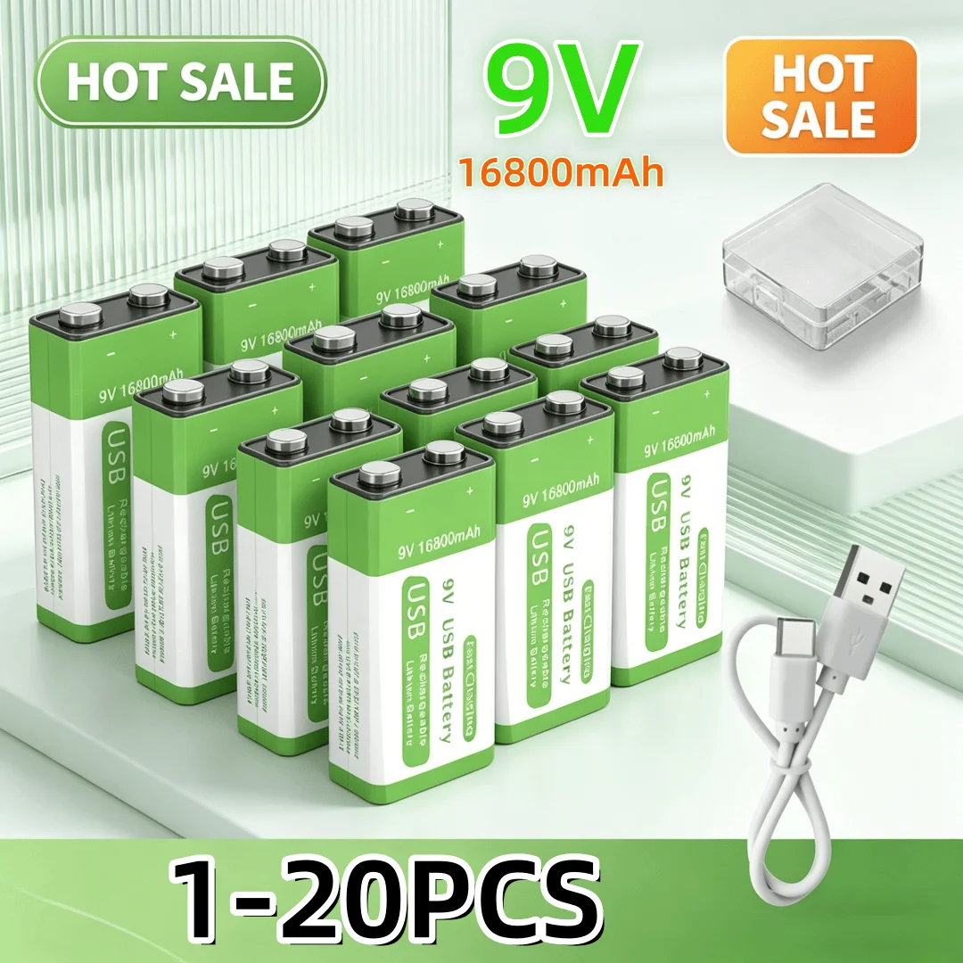 Micro USB 9V Rechargeable Li-ion Battery 16800mAh High Capacity for Multimeter, Microphone, Toy, Remote Control, KTV System
