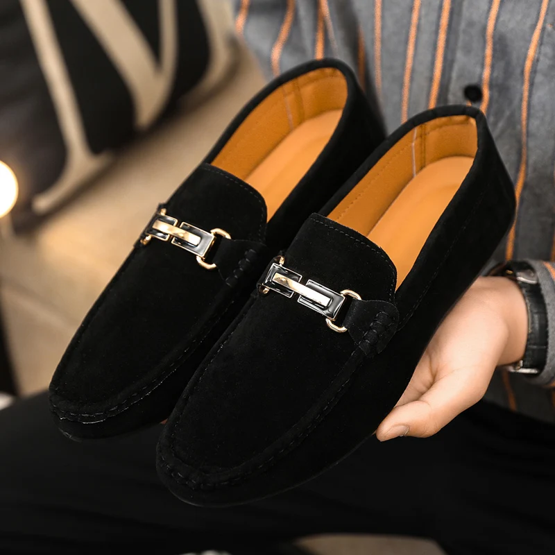 Spring and Summer Men's Shoes, Low-Cut Beanie Shoes, Versatile Casual Shoes, Breathable Leather Shoes, Black Work Shoes, Slip-Ons