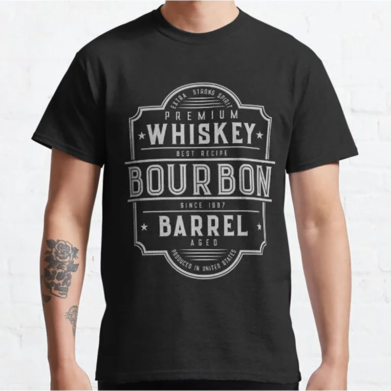

whisky bourbon barrel label Funny Gift t shirt for Whiskey Lover 100% cotton printed Graphic clothes Large size tops S-6XL