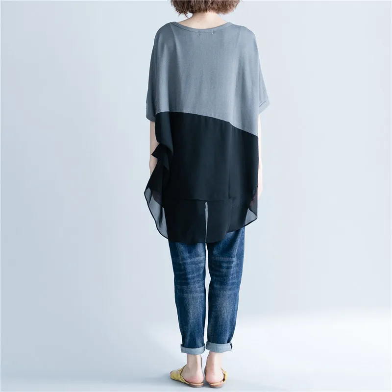 

Женская летняя корейская футболка больших размеров, повседневная свободная посадка, ор Све, круглая, неровный подол, модная накидка