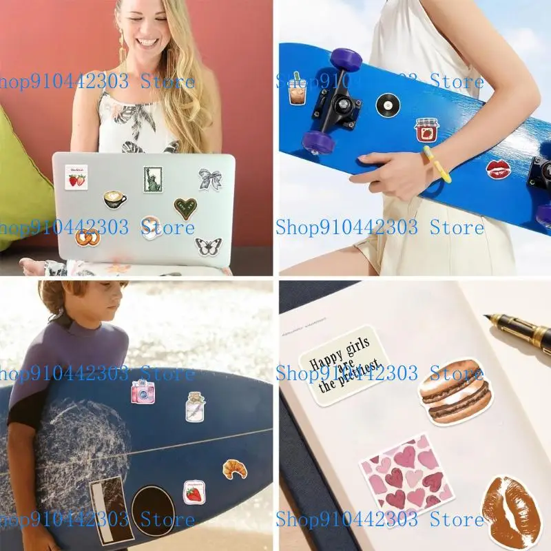 

L4MD Vintage Inspired Laptop Luggage Decals Creative DIY Waterproof Stickers Set 50Pcs Removable Adhesive Sticker