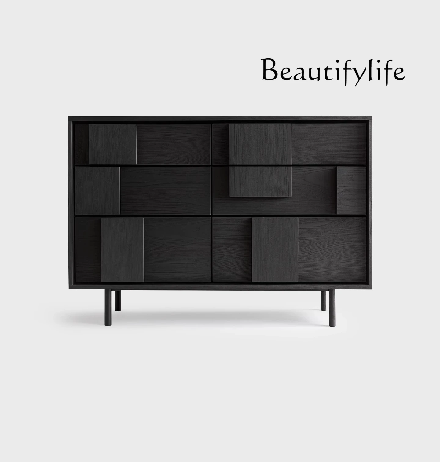 

Solid wood six-chest cabinet ash wood edge cabinet bedroom locker design sense living room porch storage cabinet black