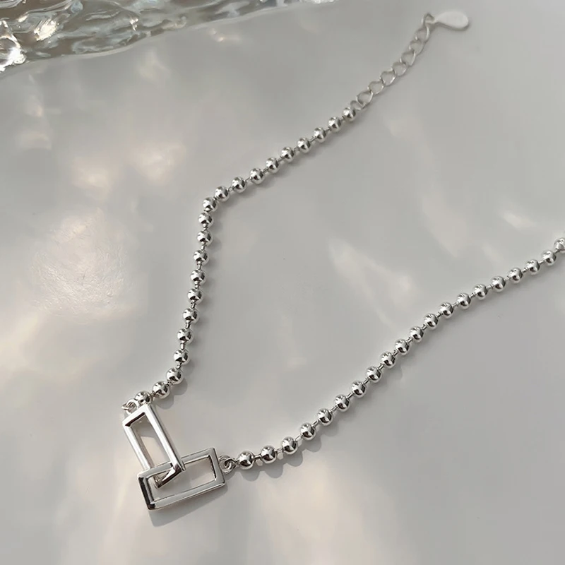 VENTFILLE 925 Sterling Silver Geometric Square Round Bead Bracelet For Women Personality Temperament Simple Hand Jewelry Party 4