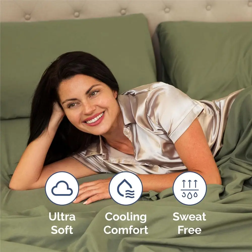 Set Sprei Mewah Warna Hijau Sage - 4-Potong Lembut, Bernapas, dengan Kantong Dalam yang Dapat Menampung Semua Ukuran Kasur untuk Segala Usia