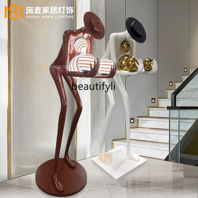 

A55Humanoid statue sculpture floor lamp long arm ball design exhibition hall ornament, Nordic modeling lamp