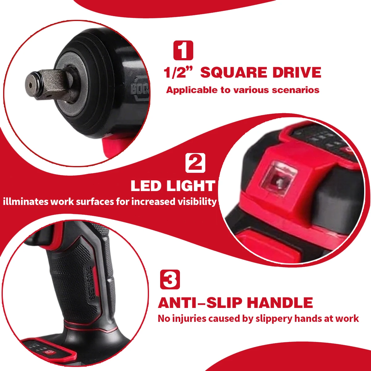 LYUWO High Quality Brushless Cordless Impact Wrench LW-BS75 3/8