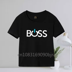 Summer Kids Concise Boss Letter Printing Boys Casual 100% Cotton Breathable T-shirt Round Neck Short Sleeve Comfy Girls Tee Tops