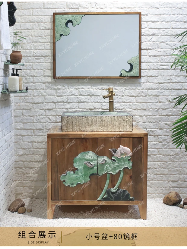 

Creative new Chinese antique bathroom household square lotus wash single basin